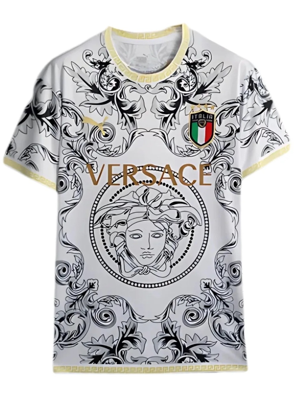 Puma x Italia mens White Jersey with Black Baroque Print & Gold Logo - Picture 2 of 5